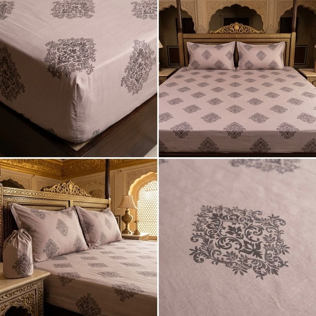 Elastic/Fitted Bedsheets Pure Mulmul Cotton King Size Bedsheet Product Code :- 55B135RKEH
