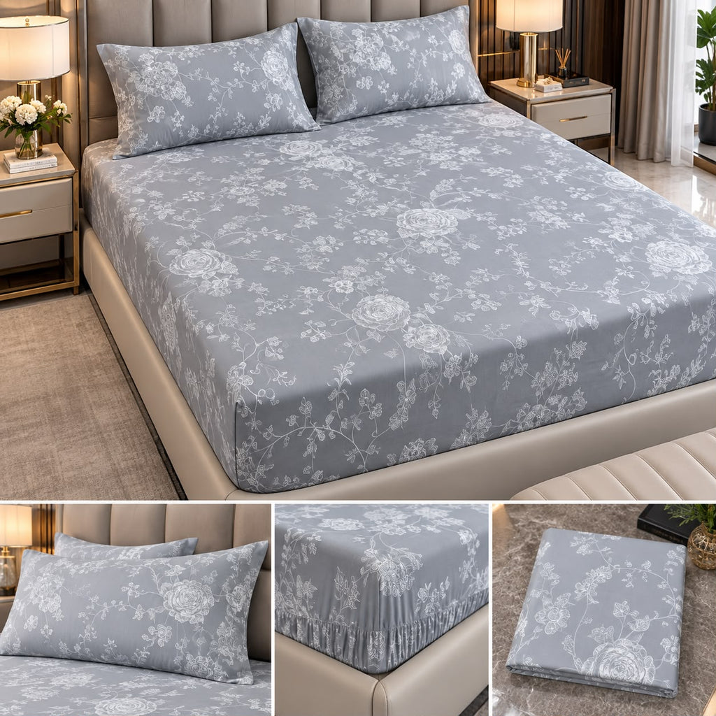 Wildflower Whisper 100% Pure Cotton Fitted Bedsheet Set