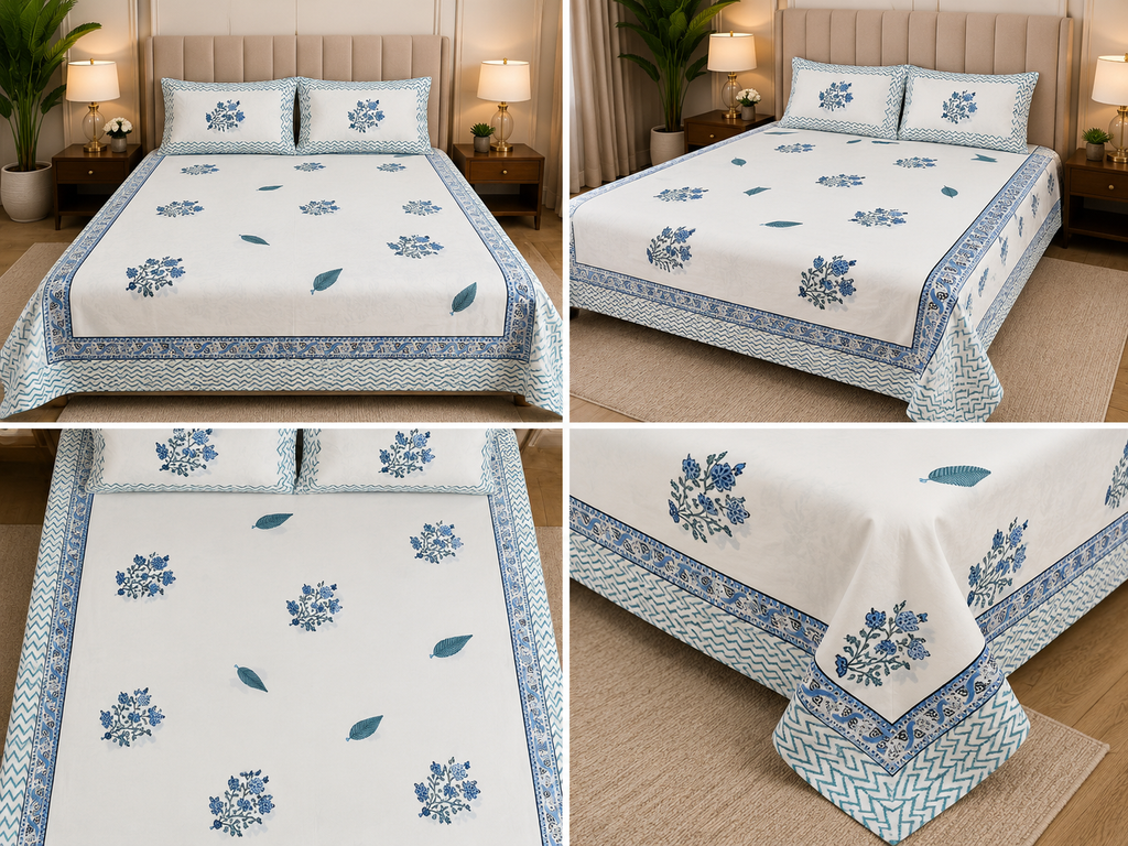 600 TC Percale Cotton Lily Design King Size Bedsheet – 108 × 108