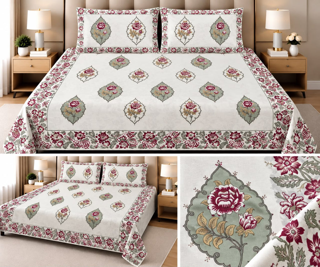 Rajwara Block Print King Size Bedsheet 100% Pure Cotton – King Size 108 × 108 inch | Product Code :- 55B68RKEH