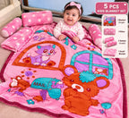 Kids Cozy 5 Pcs Blanket & Bedcover Set – Soft Printed Bedding Set with 2 Round Cushions & 1 Pillow