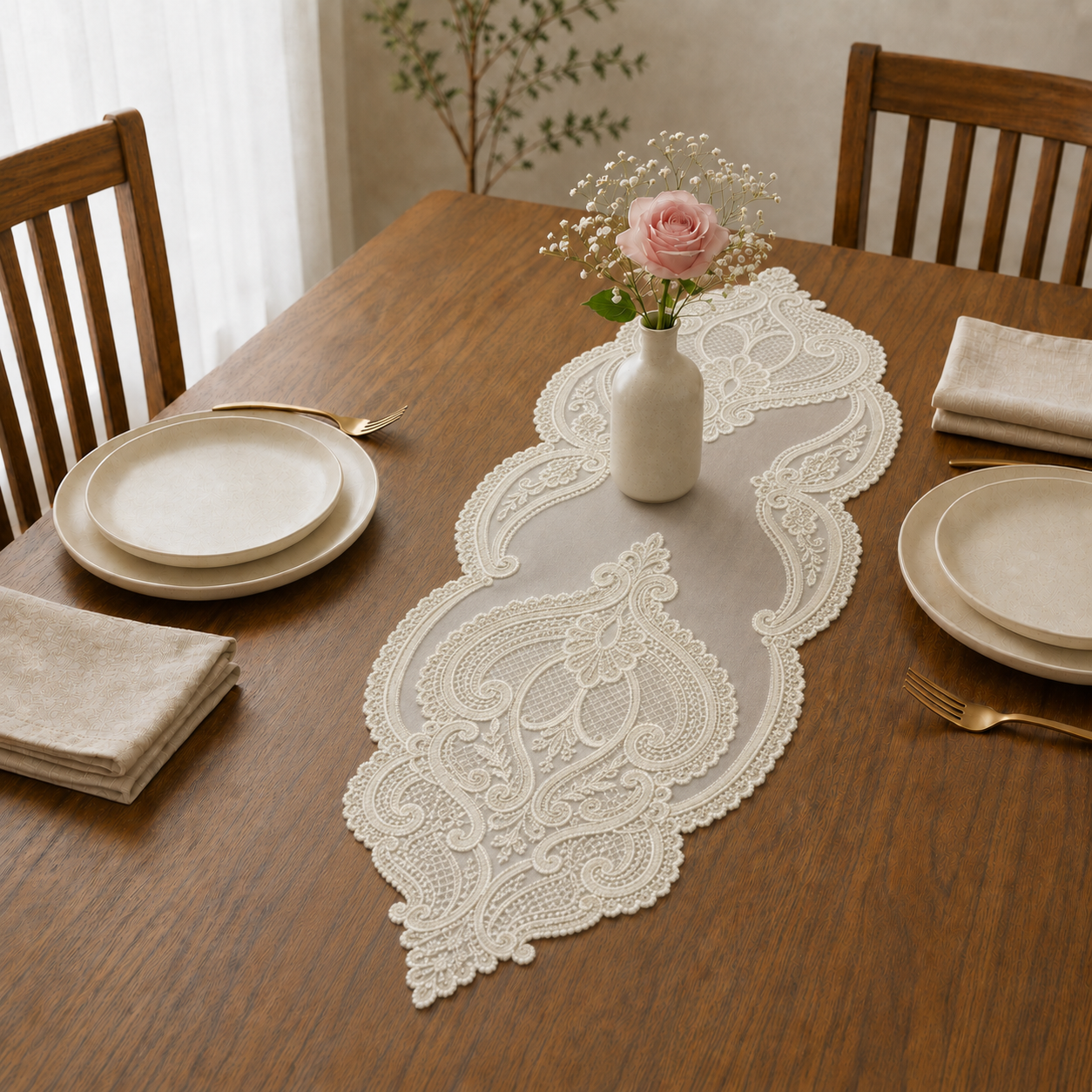 Luxury Floral Lace Turkish Table Runner (30 x 16 Inches)
