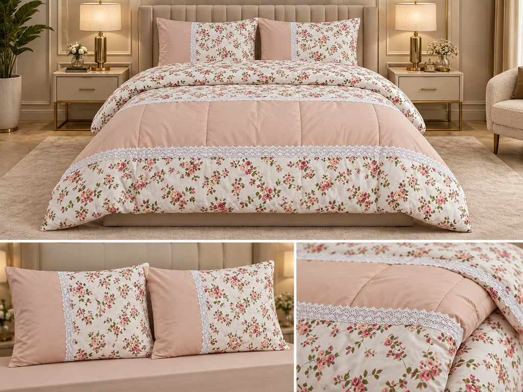 Rosé Meadow Floral King Size 4 Pcs Comforter Set