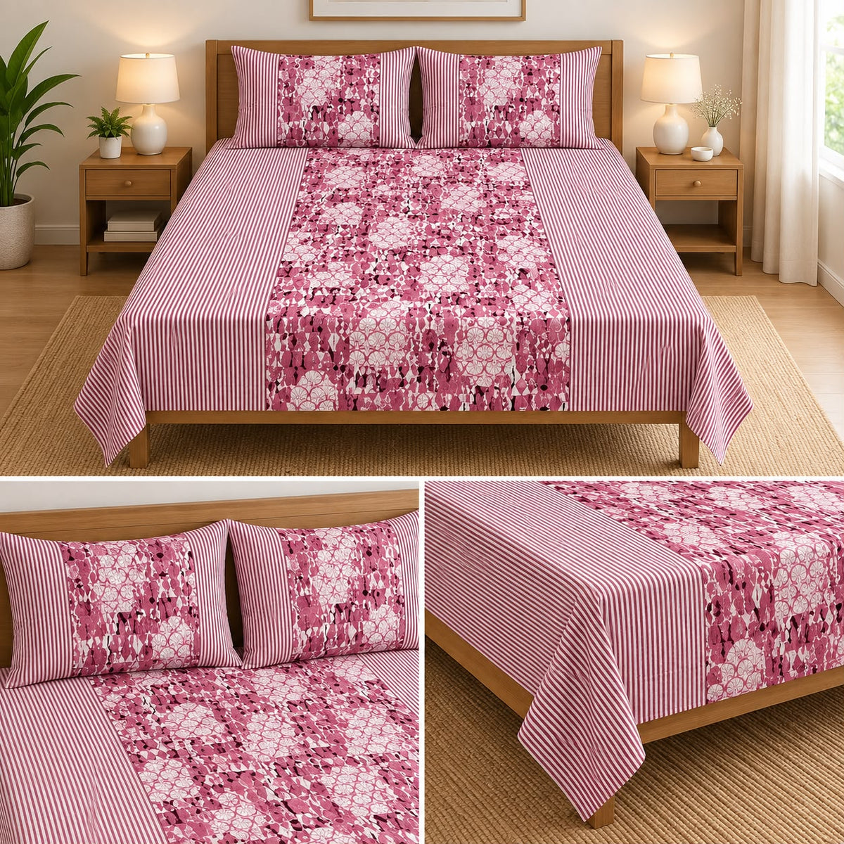 Jumbo Calcutta Phulkari Designs King Size Bedsheet Set (120 x 120 Inches) Product Code :- 55B145RKEH