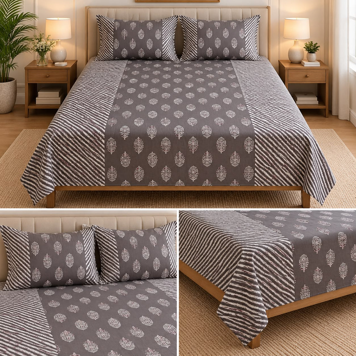 Jumbo Calcutta Phulkari Designs King Size Bedsheet Set (120 x 120 Inches) Product Code :- 55B145RKEH