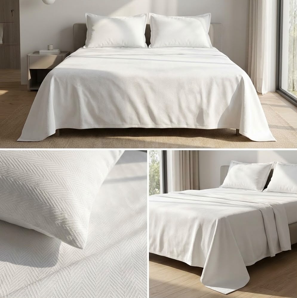 Luxury 400 TC Pure Cotton White Embossed Bedsheet Set – King Size