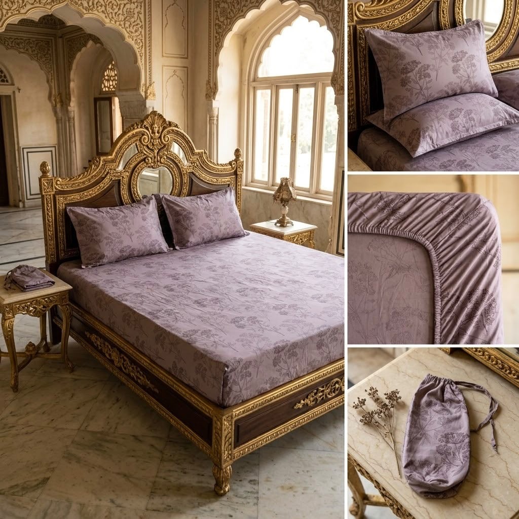 Elastic/Fitted Bedsheets Pure Mulmul Cotton King Size Bedsheet Product Code :- 55B135RKEH