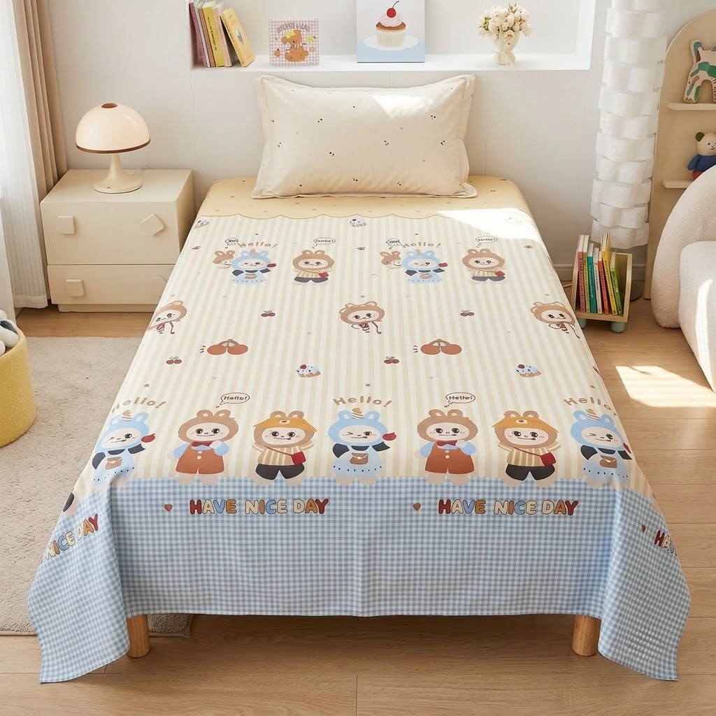 Premium Kids Cartoon Printed Single Bedsheet Set – 100 % Pure Cotton