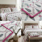 English Garden Floral Quilted Bedcover – 3 Piece Set with Matching Pillow Covers