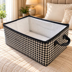 Foldable Storage Organizer Basket – Black & White Houndstooth Design