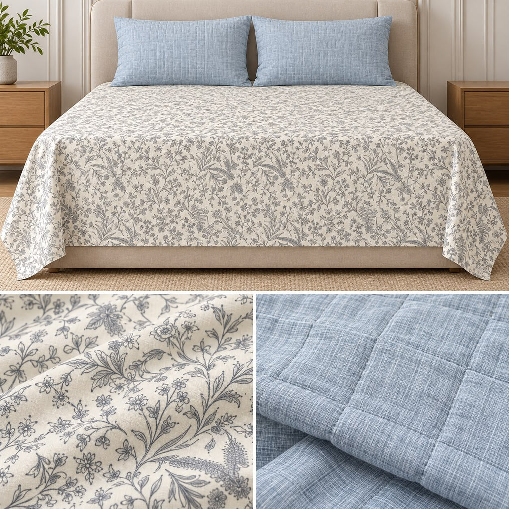 Floral Printed King Size Bedsheet with 2 Quilted Pillow Covers (108 x 108 Inches) Product Code:- 55B99RKEH (Copy)