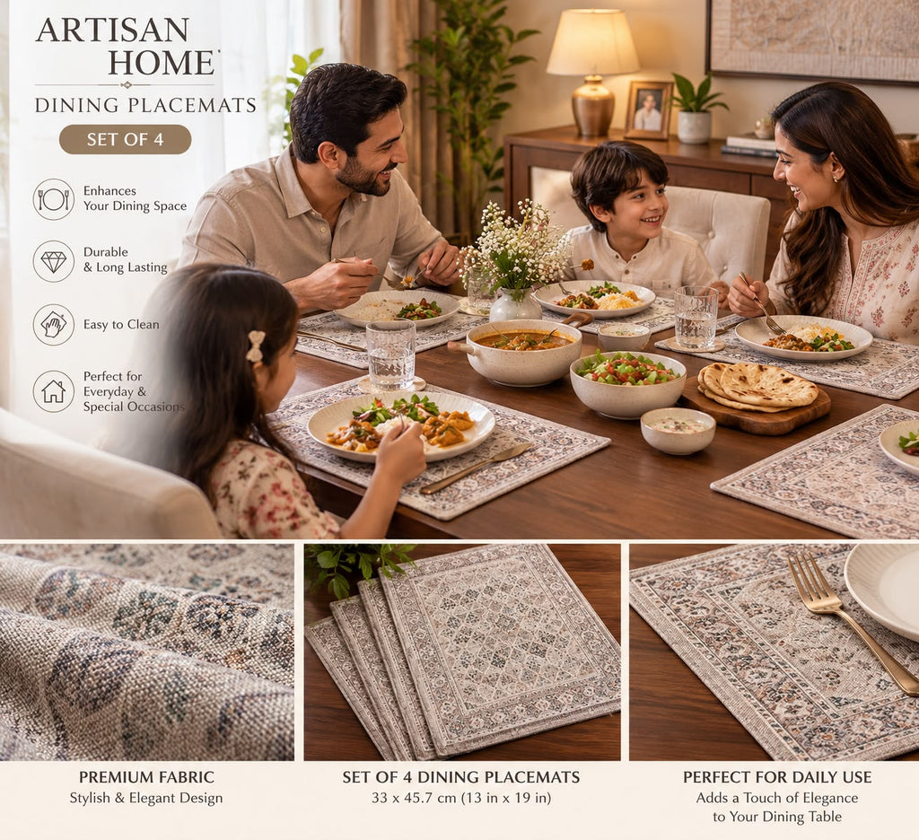 Vintage Persian Print Fabric Dining Table Mats – Set of 6