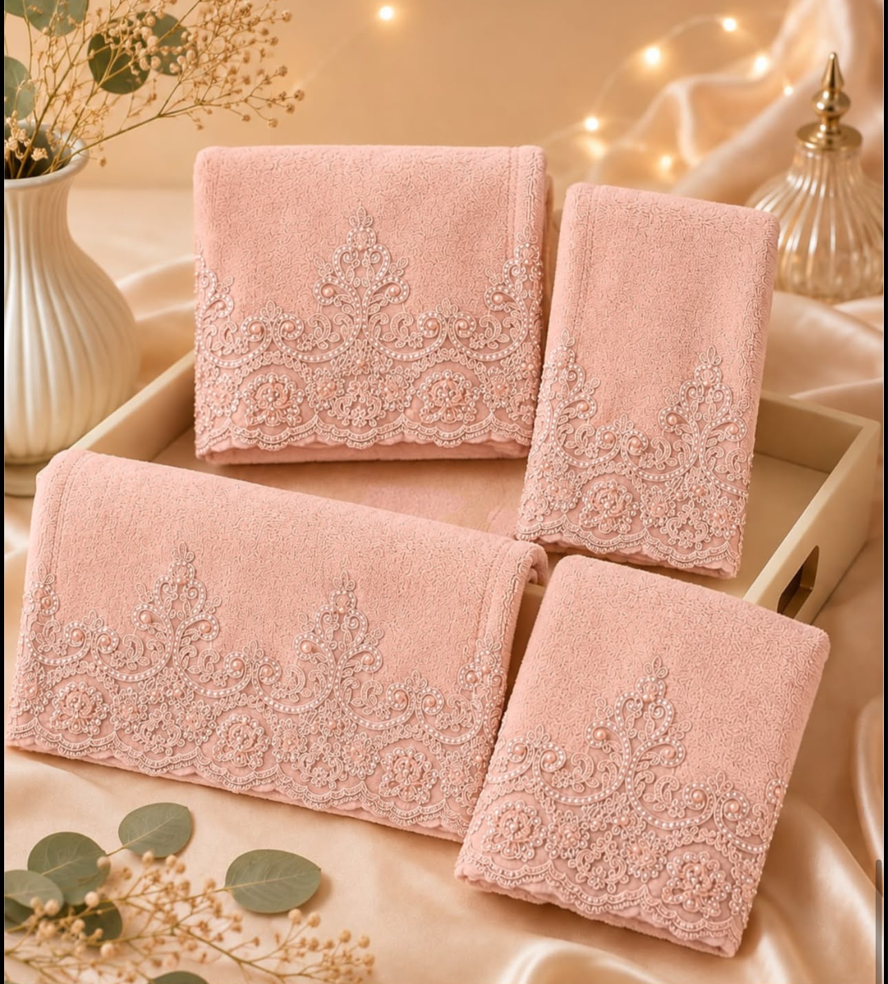 Premium Wedding Towel Set of 4 – Designer Embroidered Bath & Hand Towels | Product Code :- 55B155RKEH