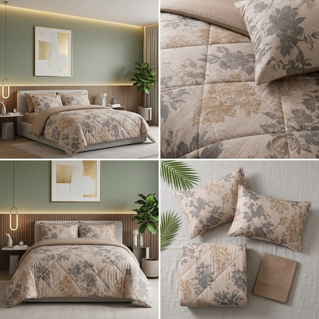 Super Soft 4 Pcs Premium Ribbed Cotton Comforter Set - King Size Product Code :- 55B195RKEH