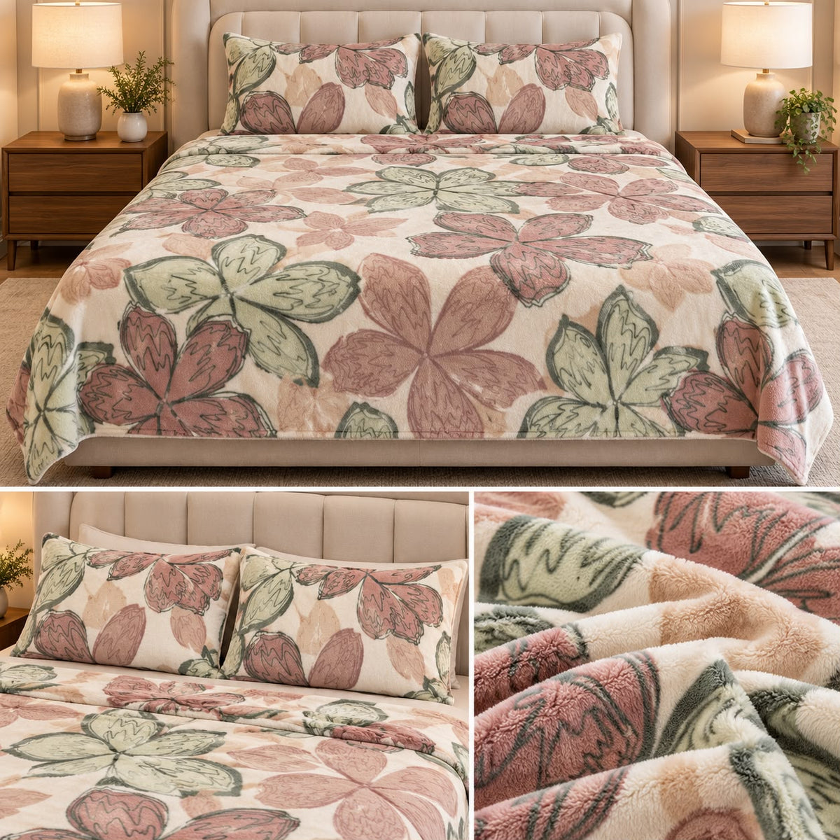 Ultra Soft Printed Winter Bedsheet Set – King Size 3 Pcs | Luxury Plush Warm Bedsheet