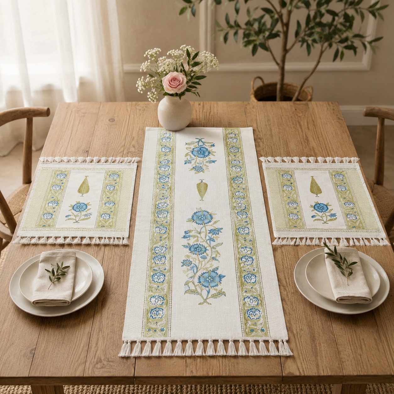 Jute Table Runner & Placemat Set – 3 Piece with Tassels Product Code:- 55B89RKEH