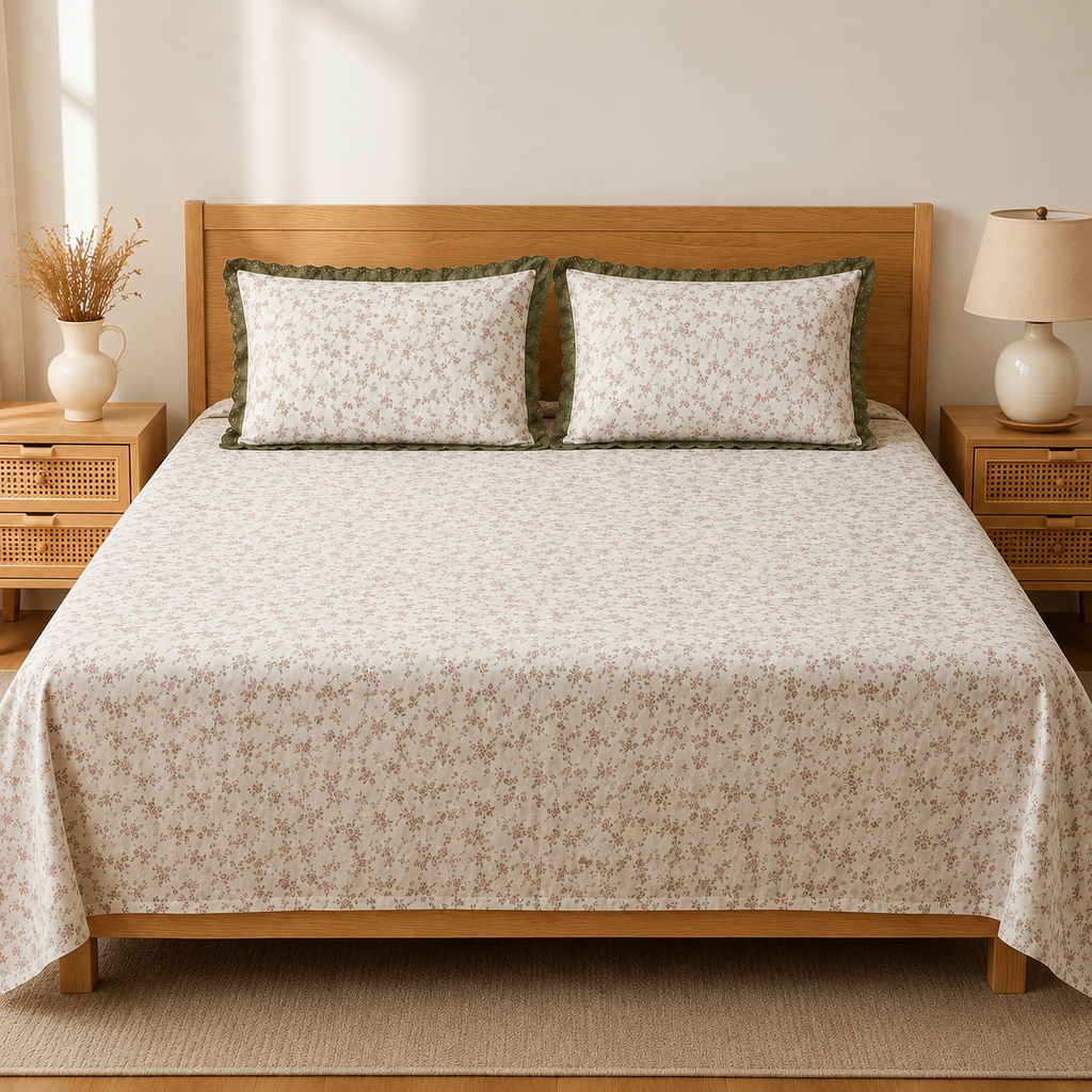 Thick Cotton Bedsheet With Chicken Lace Pillow Covers 108 -108 inch Product Code :- 55B96RKEH