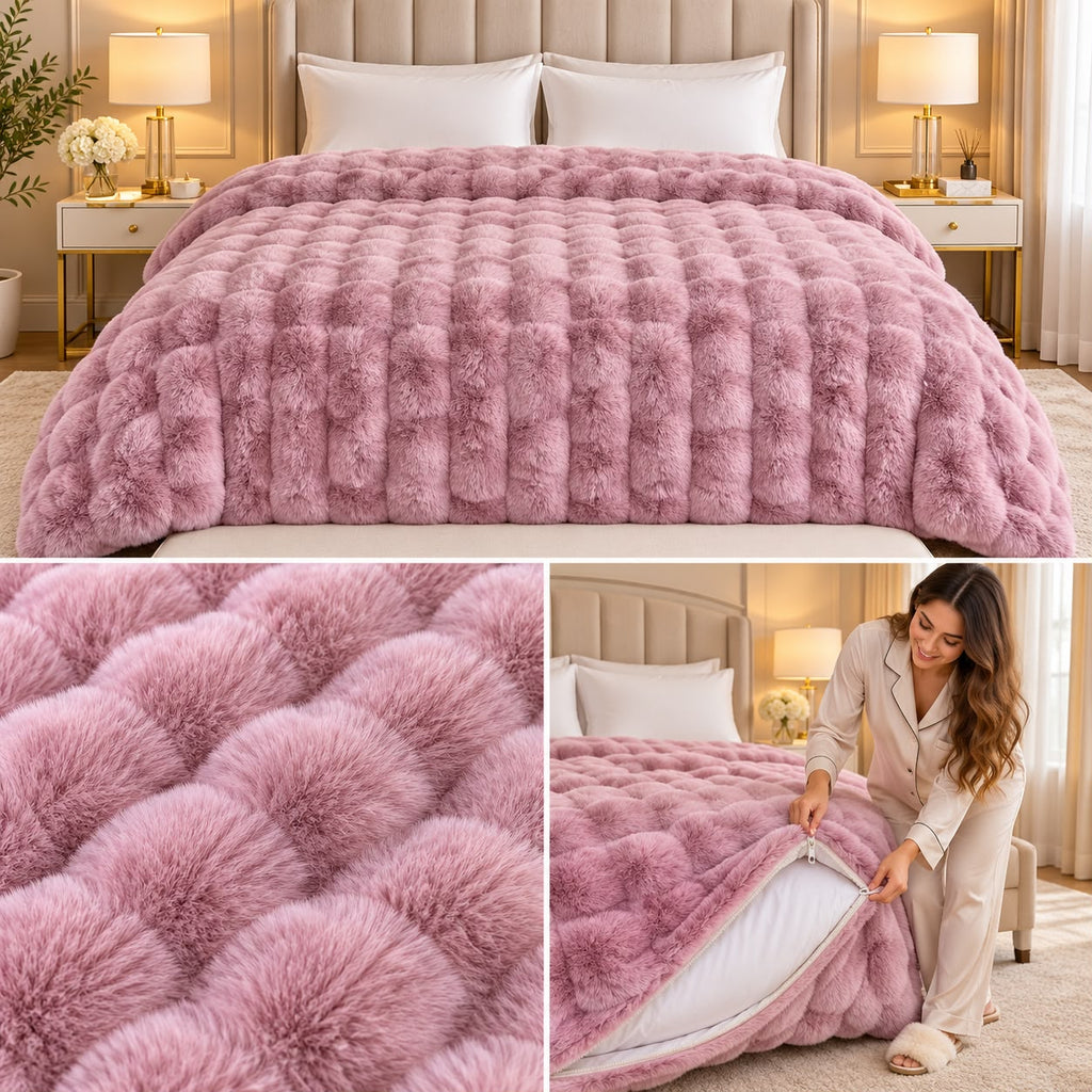 Russian Minus Degree Rabbit Fur Blanket Cum Duvet Cover – 1000 GSM Ultra Luxury Winter Collection