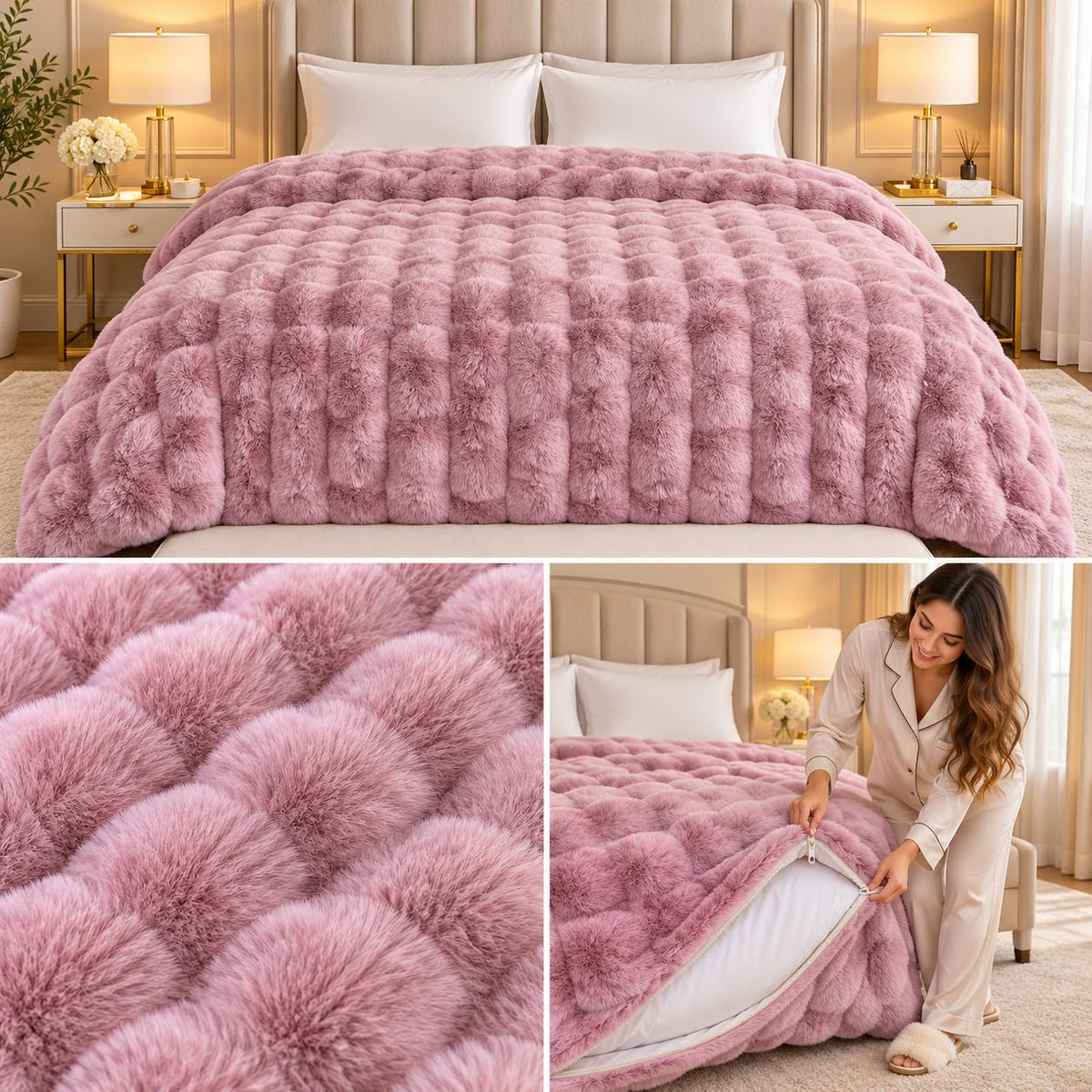 Russian Minus Degree Rabbit Fur Blanket Cum Duvet Cover – 1000 GSM Ultra Luxury Winter Collection