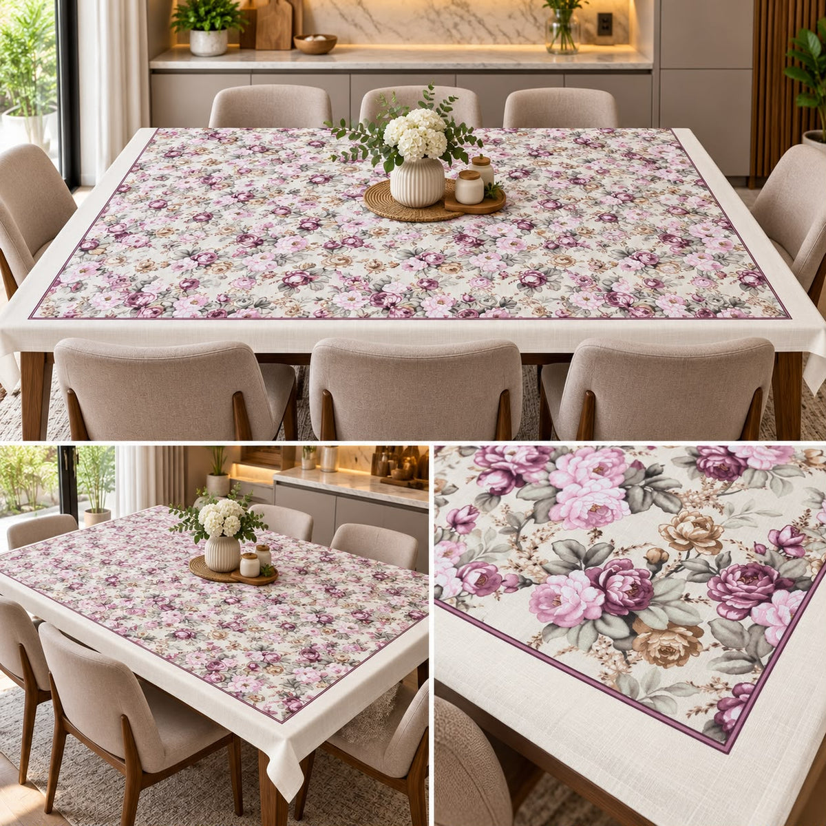 English Garden Linen Dining Sheet – 8 Seater | 60 × 108 Inches