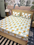 Block Prints Pure Cotton Printed Fitted Bedsheet Set with 2 Pillow Covers