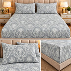 Elegance 100% Cotton King Size Fitted Bedsheet Set – 3 Pcs