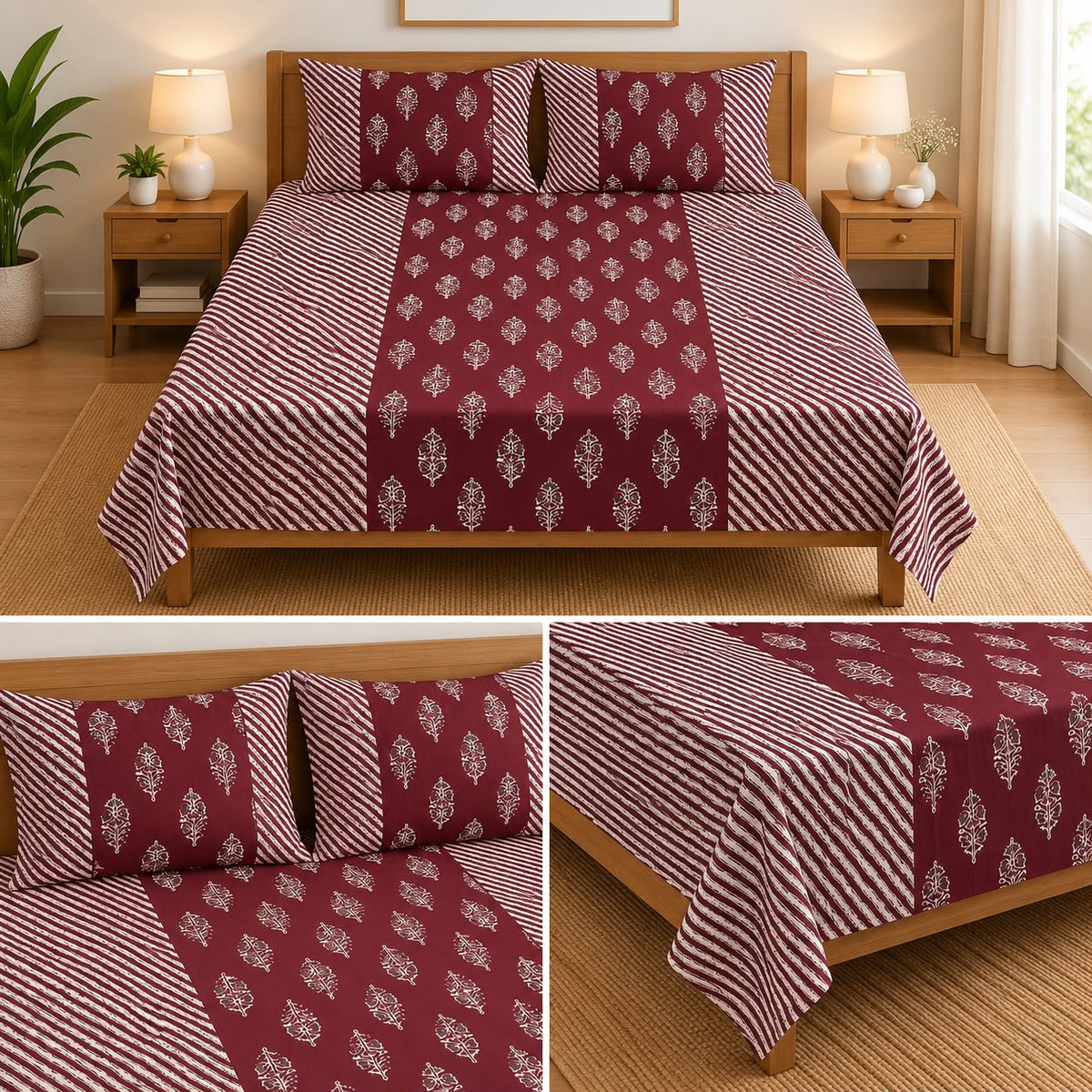 Jumbo Calcutta Phulkari Designs King Size Bedsheet Set (120 x 120 Inches) Product Code :- 55B145RKEH