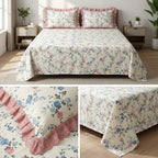Pure Cotton Floral Bedsheet Set with Elegant Lace-Frilled Pillow Covers – King Size (108 × 108 Inches)