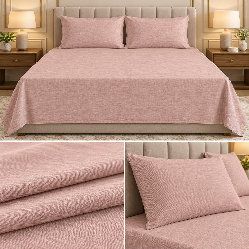 Super Soft Ribbed Cotton Plain Bedsheet Set – 108 x 108 Inch