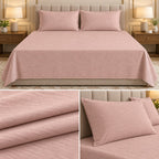 Super Soft Ribbed Cotton Plain Bedsheet Set – 108 x 108 Inch