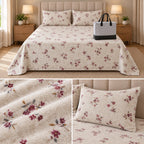 Floral Printed Winter Bedsheet Set with Matching Pillow Covers & Storage Bag – King Size