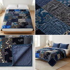 Midnight Mosaic Patchwork Velvet King Size Bedcover