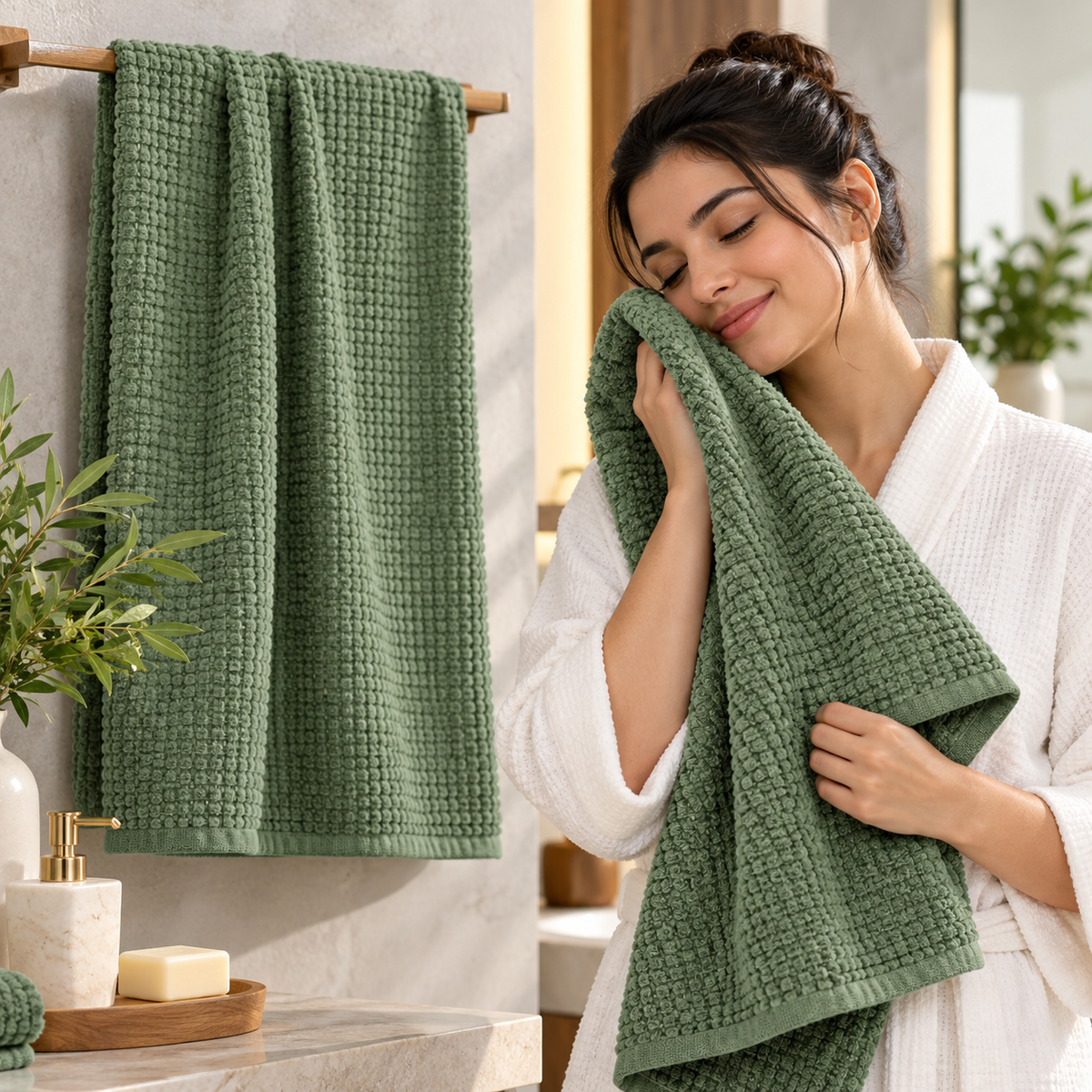 Bamboo Cloud Textured Waffle Bath Towel – 70 × 140 CM | Bamboo Cotton