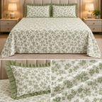 English Garden Premium Cotton Floral Bedsheet Set with Designer Lace Pillow Covers – 108 x 108 Inch