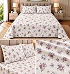 English Floral Cotton Bedsheet with 3-Button Pillow Covers – 2.5m × 2.7m
