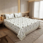 Heritage Block Print Cotton Bedsheet Set – King Size 3 Pcs