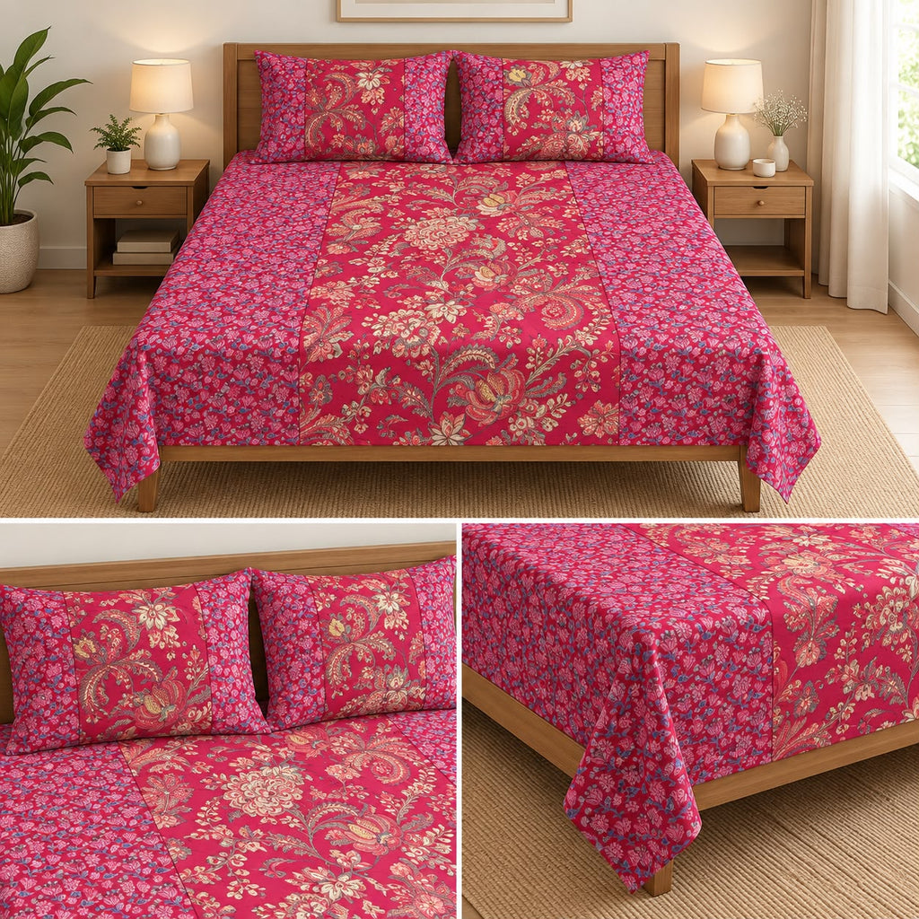 Jumbo Calcutta Phulkari Designs King Size Bedsheet Set (120 x 120 Inches) Product Code :- 55B145RKEH