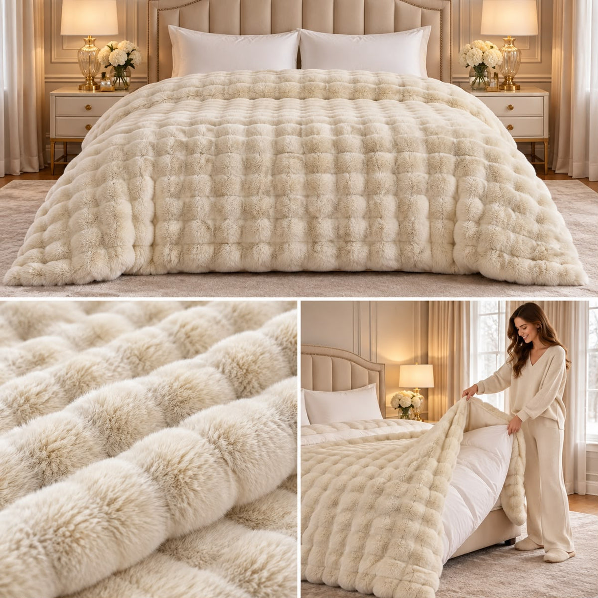 Russian Minus Degree Rabbit Fur Blanket Cum Duvet Cover – 1000 GSM Ultra Luxury Winter Collection