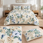 English Prints Quilted Bedcover with 2 Matching Pillow Covers – 3 Pcs Set