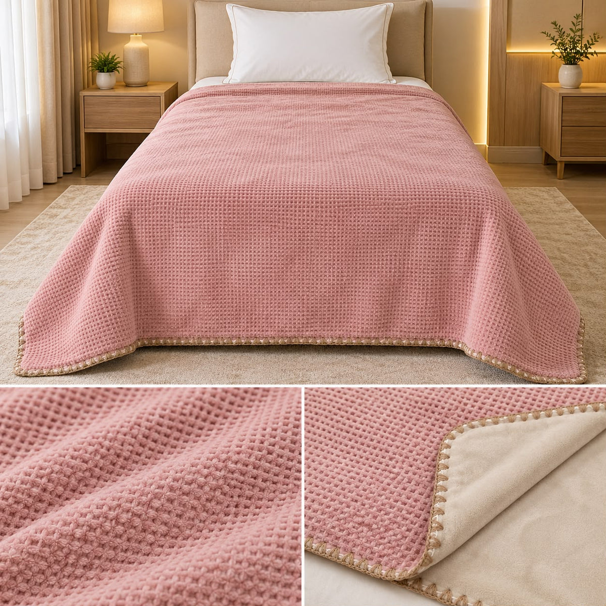 Premium Japanese Dual-Layer Waffle Texture Blanket – Single Bed