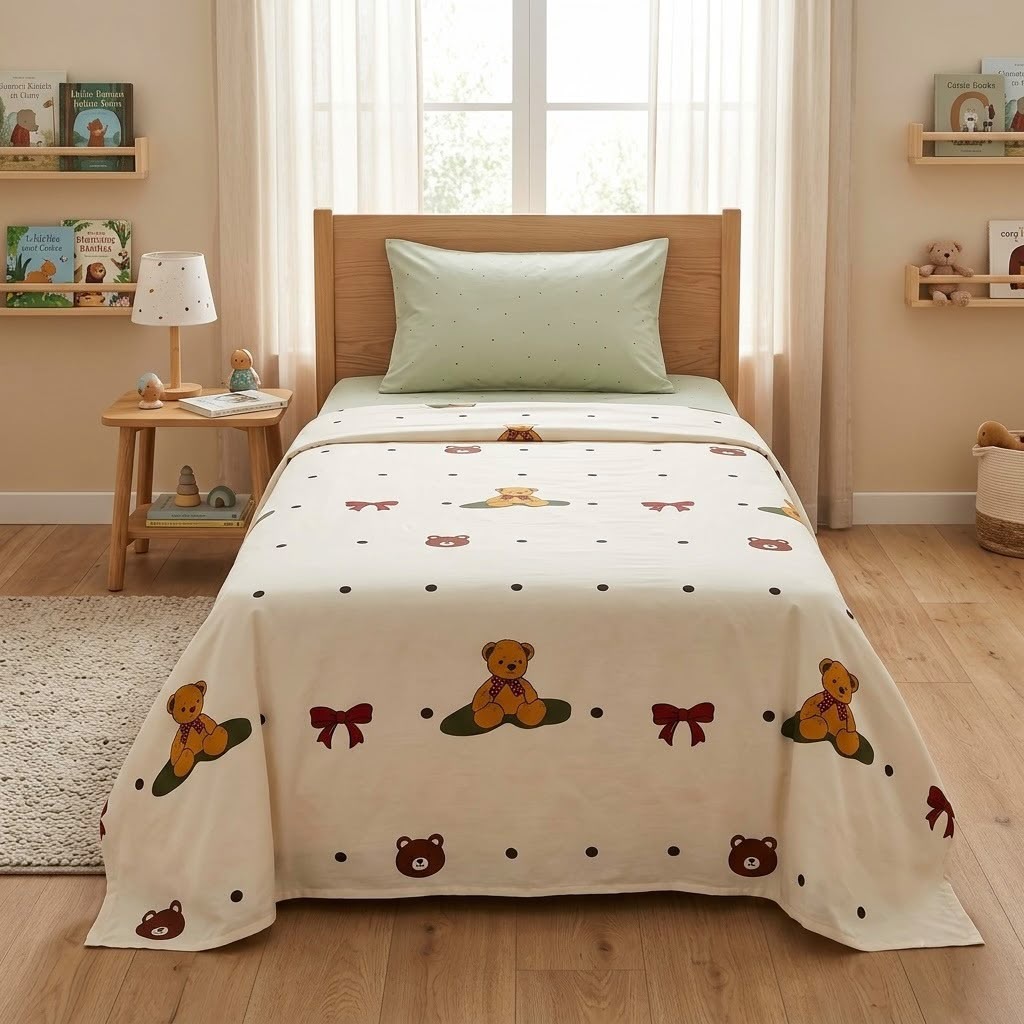 Premium Kids Cartoon Printed Single Bedsheet Set – 100 % Pure Cotton