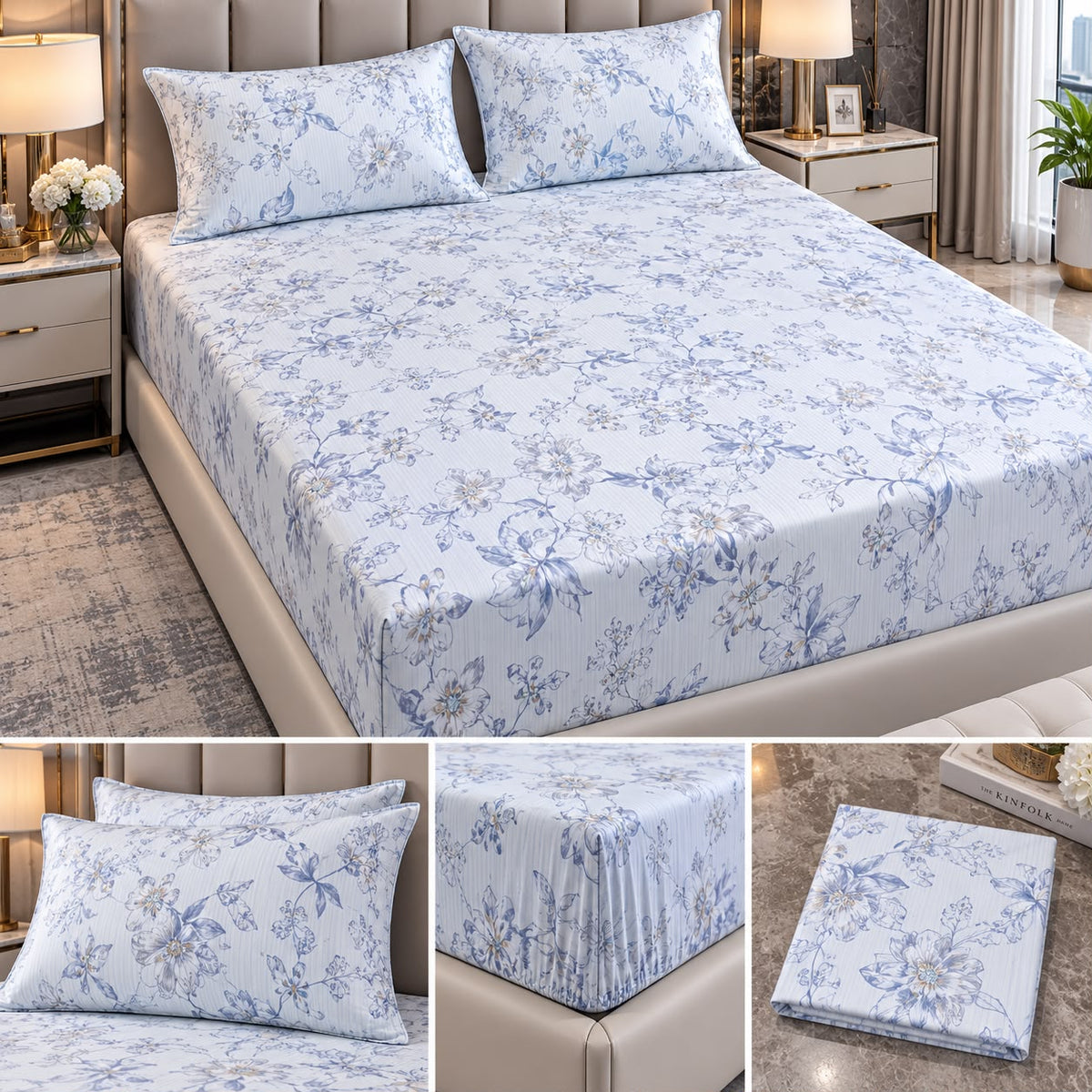 Wildflower Whisper 100% Pure Cotton Fitted Bedsheet Set
