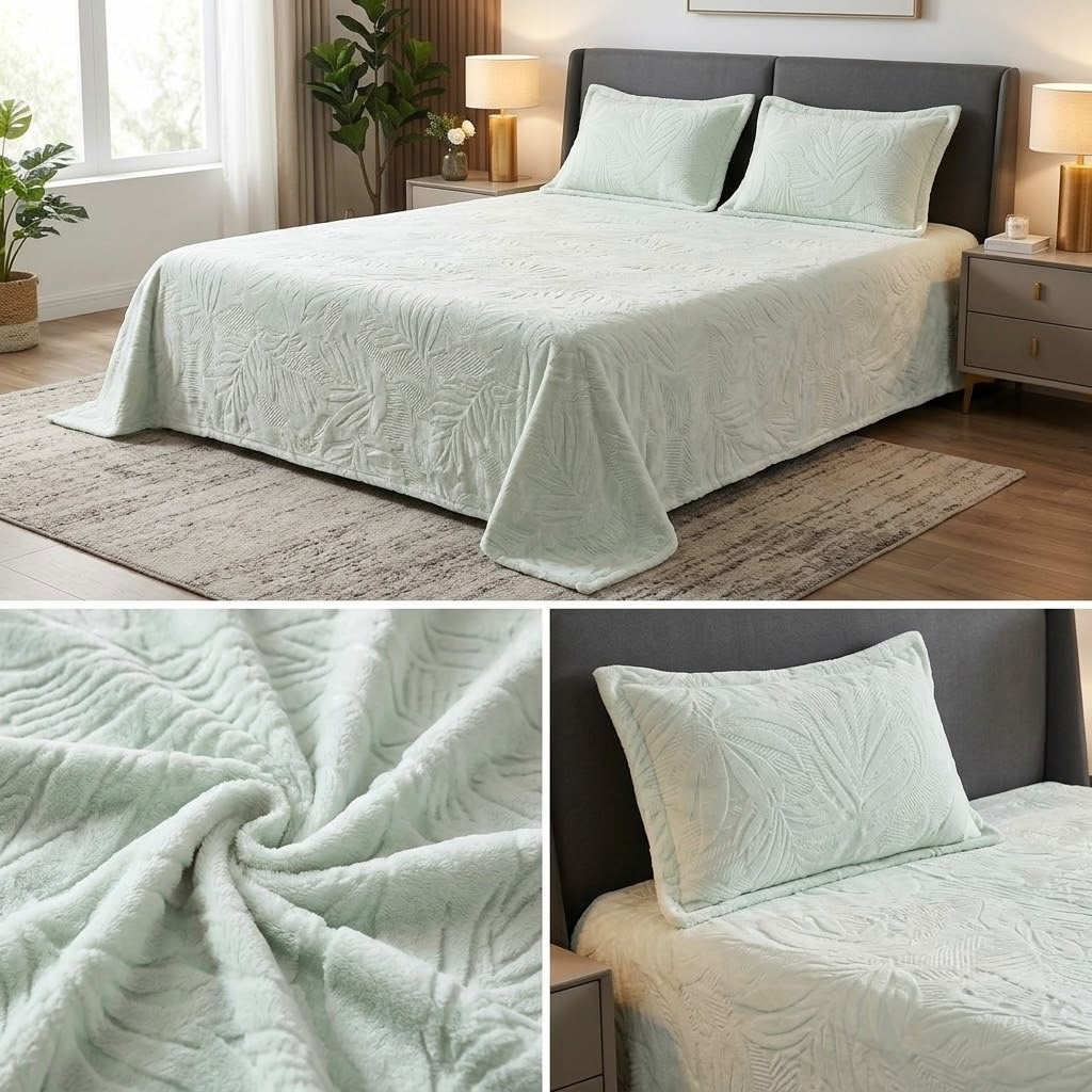 Pastel Embossed Winter Bedsheet Set – King Size 3 Pcs | Ultra Soft Luxury Designer Bedsheet