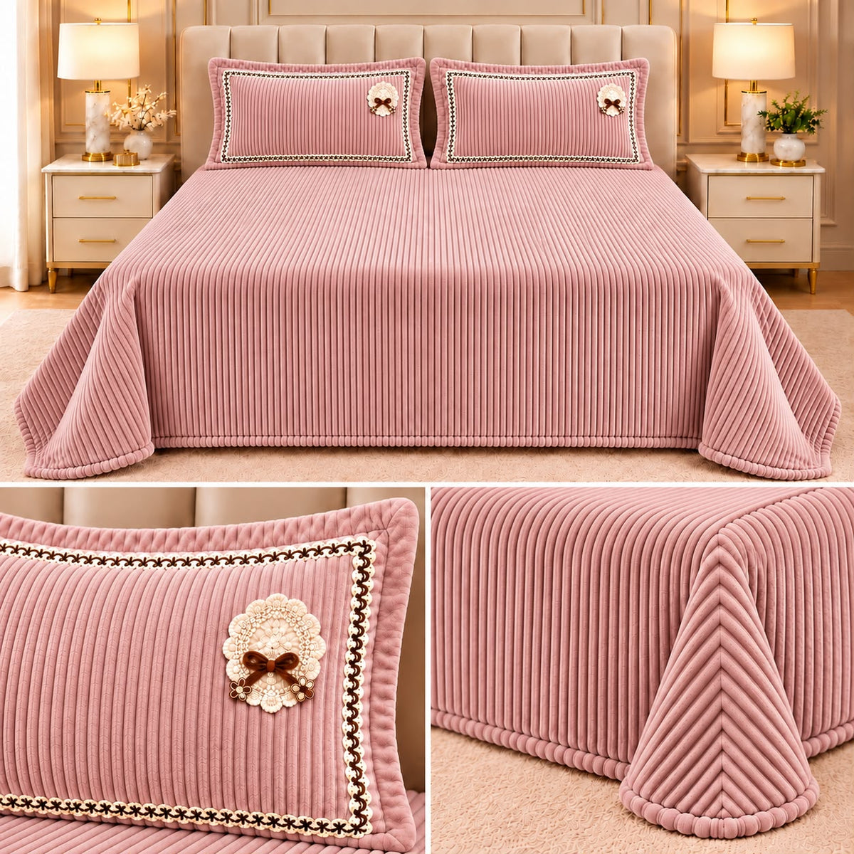 Luxury Ribbed Velvet Winter Bedsheet Set – King Size 3 Pcs Product Code :- 55B228RKEH