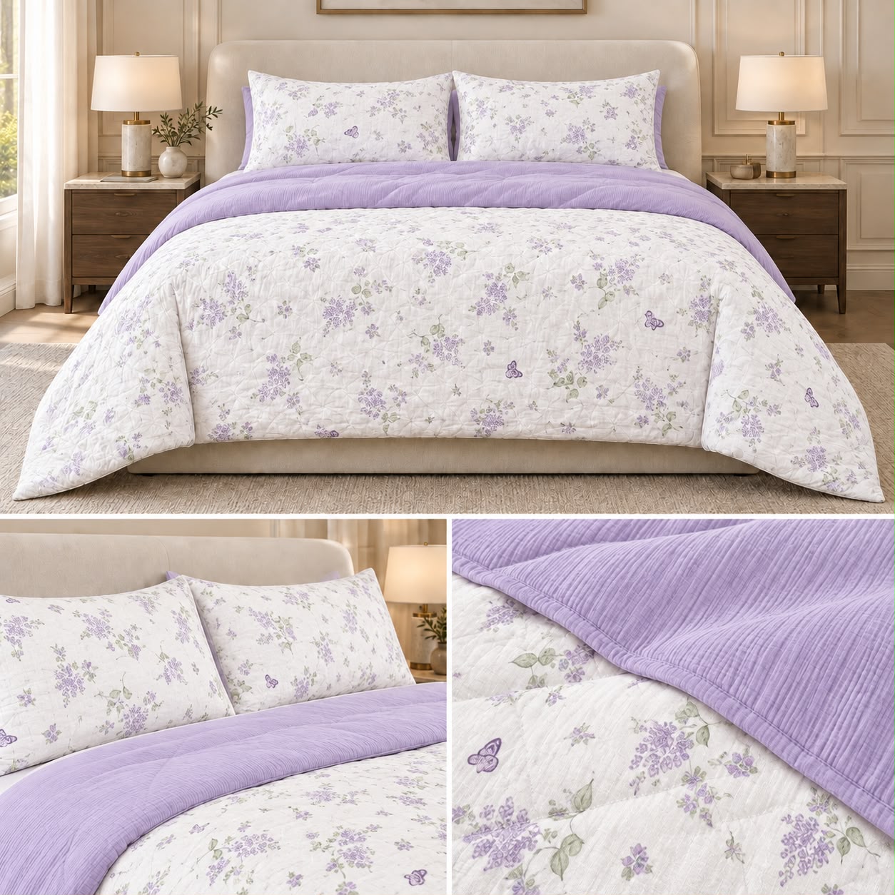 Austin Sage Bloom 4 Pcs King Size Comforter Bedsheet Set