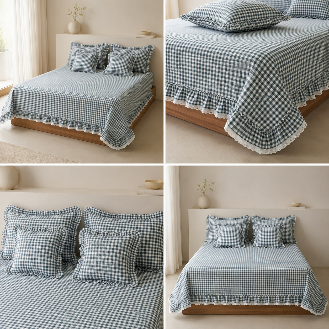 European Checkmate 5Pcs Quilted Bedcover 100% Pure Cotton
