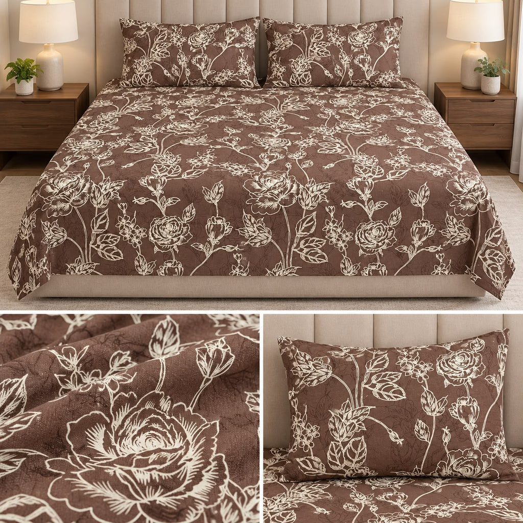 Midnight Bloom Premium Pure Cotton Floral Bedsheet Set – Jumbo King Size 3 Pcs (122 × 122 Inches)