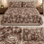 Midnight Bloom Premium Pure Cotton Floral Bedsheet Set – Jumbo King Size 3 Pcs (122 × 122 Inches)