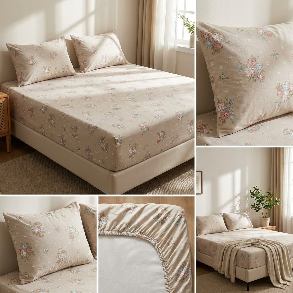Elegance 100% Cotton King Size Fitted Bedsheet Set – 3 Pcs