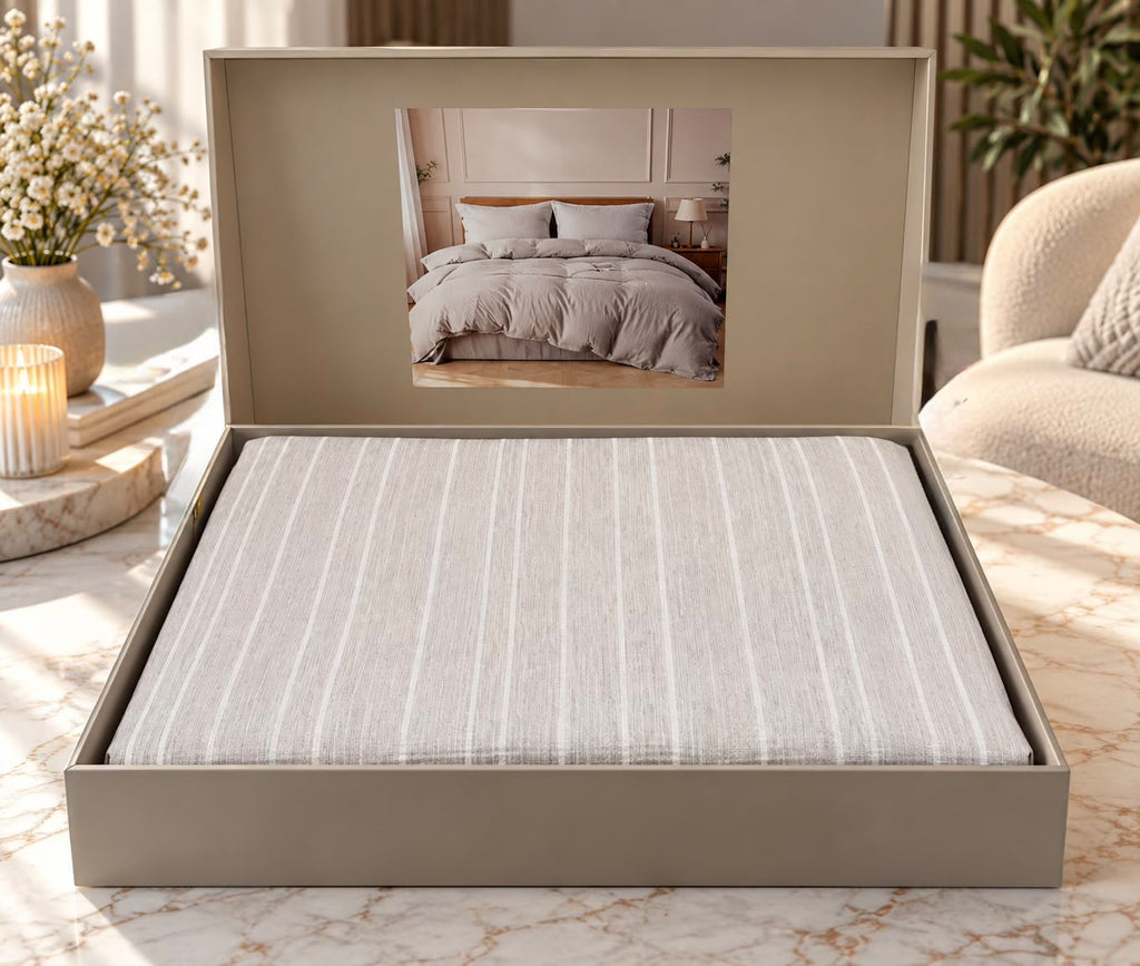 Luxe Stripes Premium Bedsheet Gift Box – Elegant King Size 3 Piece Bedding Set